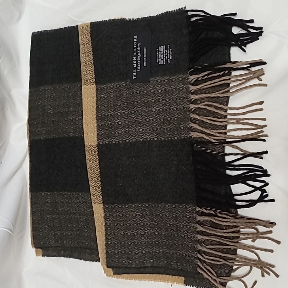 Tan and grey the men's store Bloomingdales scarf with fringe